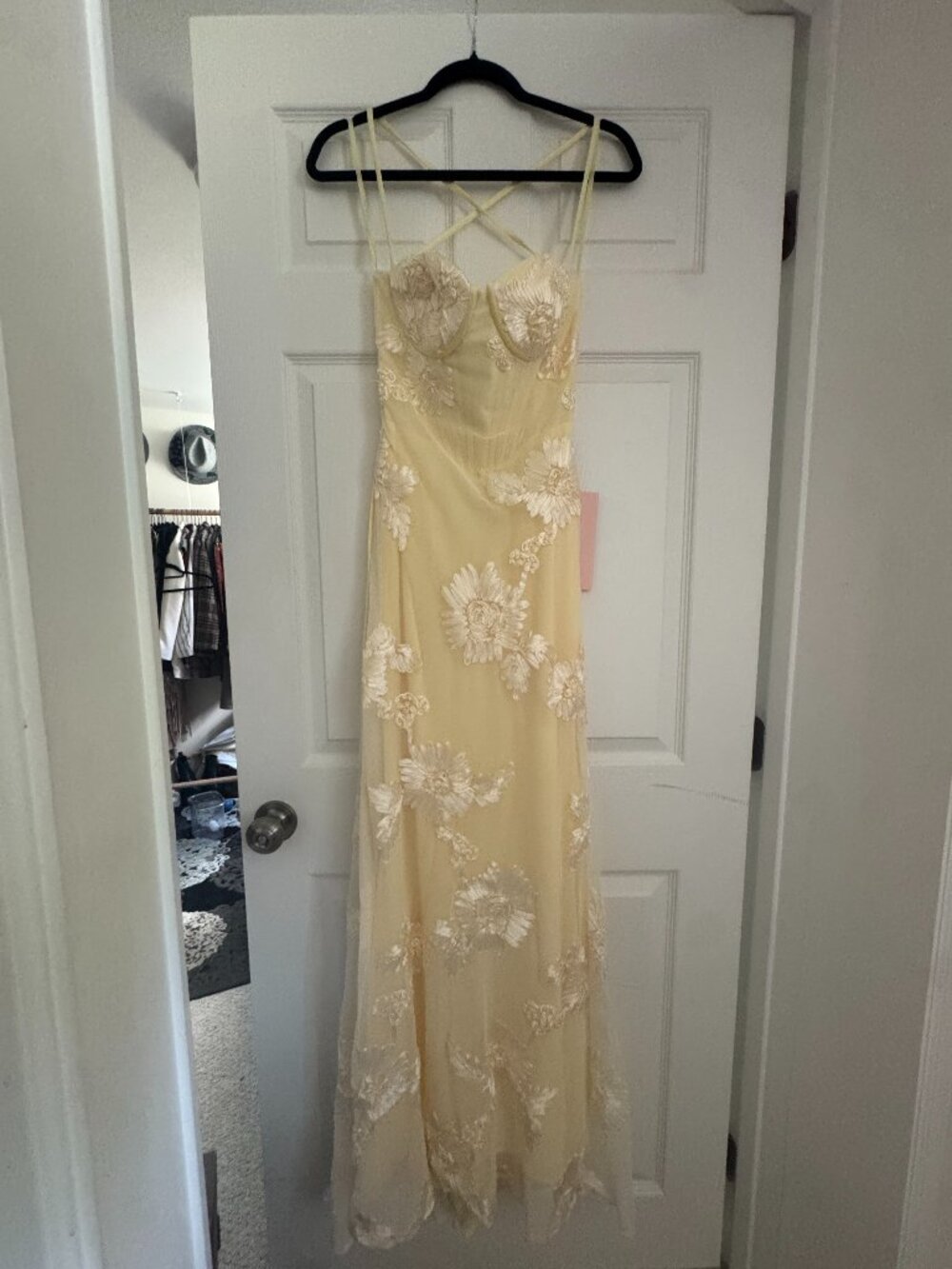 Baby yellow Kissprom dress with boning and open back